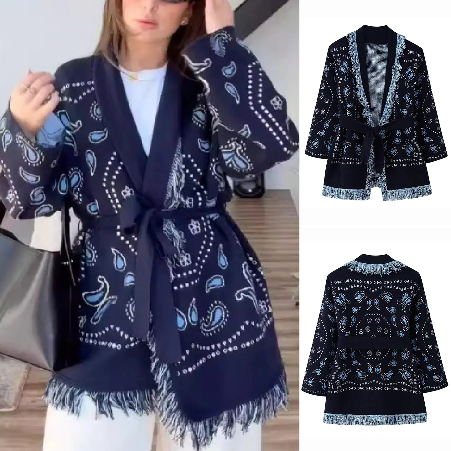 

Женское вязаное длинное пальто в стиле ретро, свободное пальто средней длины, зимнее новое поступление, чистое пальто из полиэфирного волокна