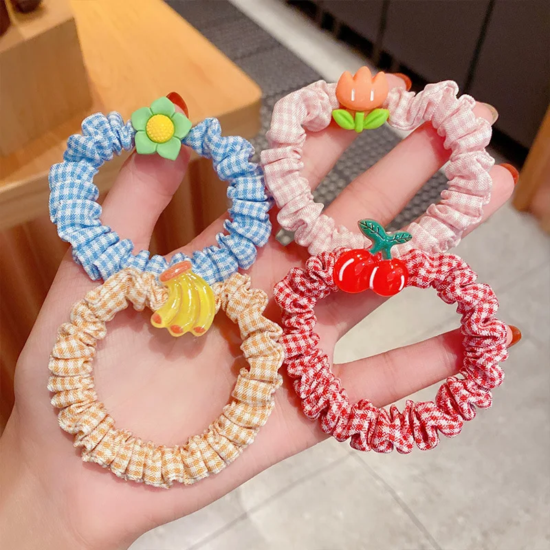 5/10pcs/Set Cute Children Elastic Hair Bands for Kids Girls Plaid Cartoon Scrunchies Hair Rope Hair Circle Baby Hair Accessories