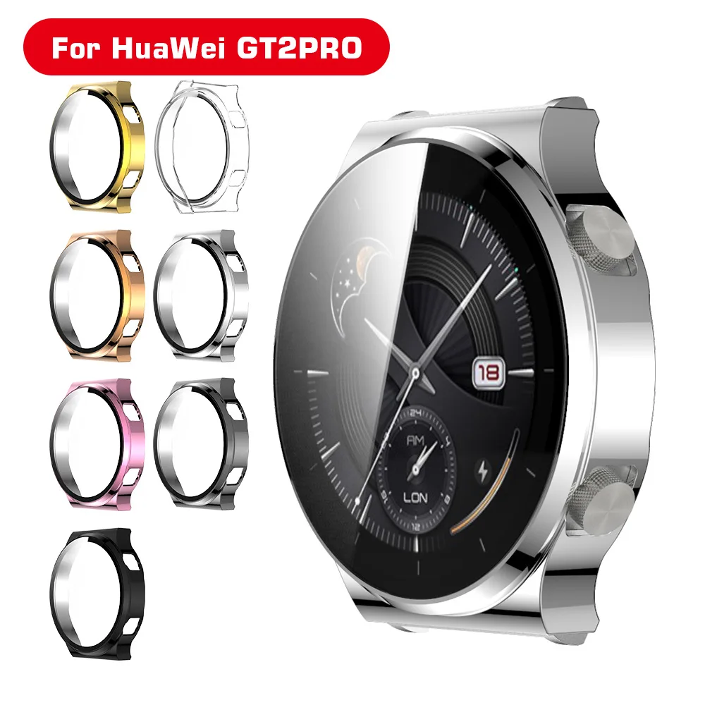 

Чехол для Huawei Watch GT2 Pro (полное покрытие), гальванический корпус, встроенная защита экрана из закаленного стекла (чувствительность к касанию).