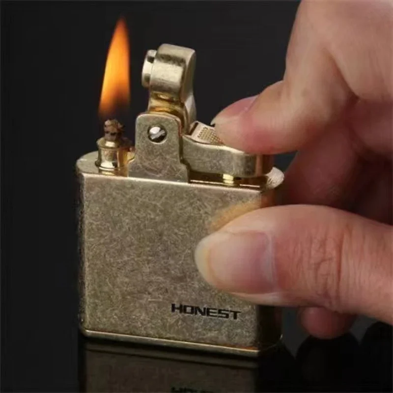 Honest Genuine Brass Push-button Ignition Kerosene Lighter Retro Mechanical Gasoline Smoking Tool Gift 2 Options