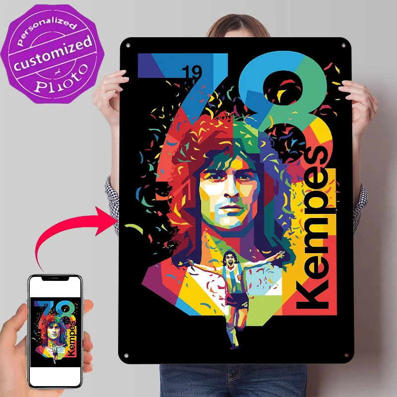 Mario Kempes 1978 - Póster Metálico 3D Texturizado Personalizado, Letrero Decorativo de Pared para el Hogar, Decoración de Lujo para Casa