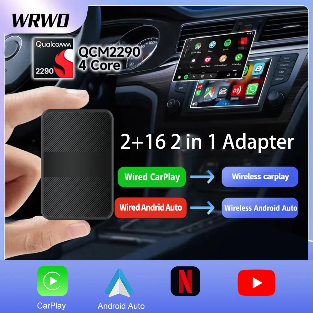 Mini puce Qualcomm filaire vers Carplay sans fil, AI Box, Bluetooth, WiFi, Android Auto, Netflix, prometteur, 2024G et 2.4 mesurz, 2 en 1, 5.8