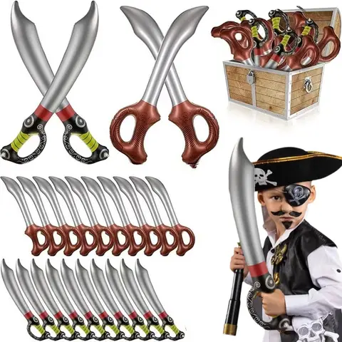 4PCS Funny Inflatable Pirate Swords Halloween Birthday Toy Sword Inflated Simulation Knife for Swimming Pool Cosplay Stage Prop
