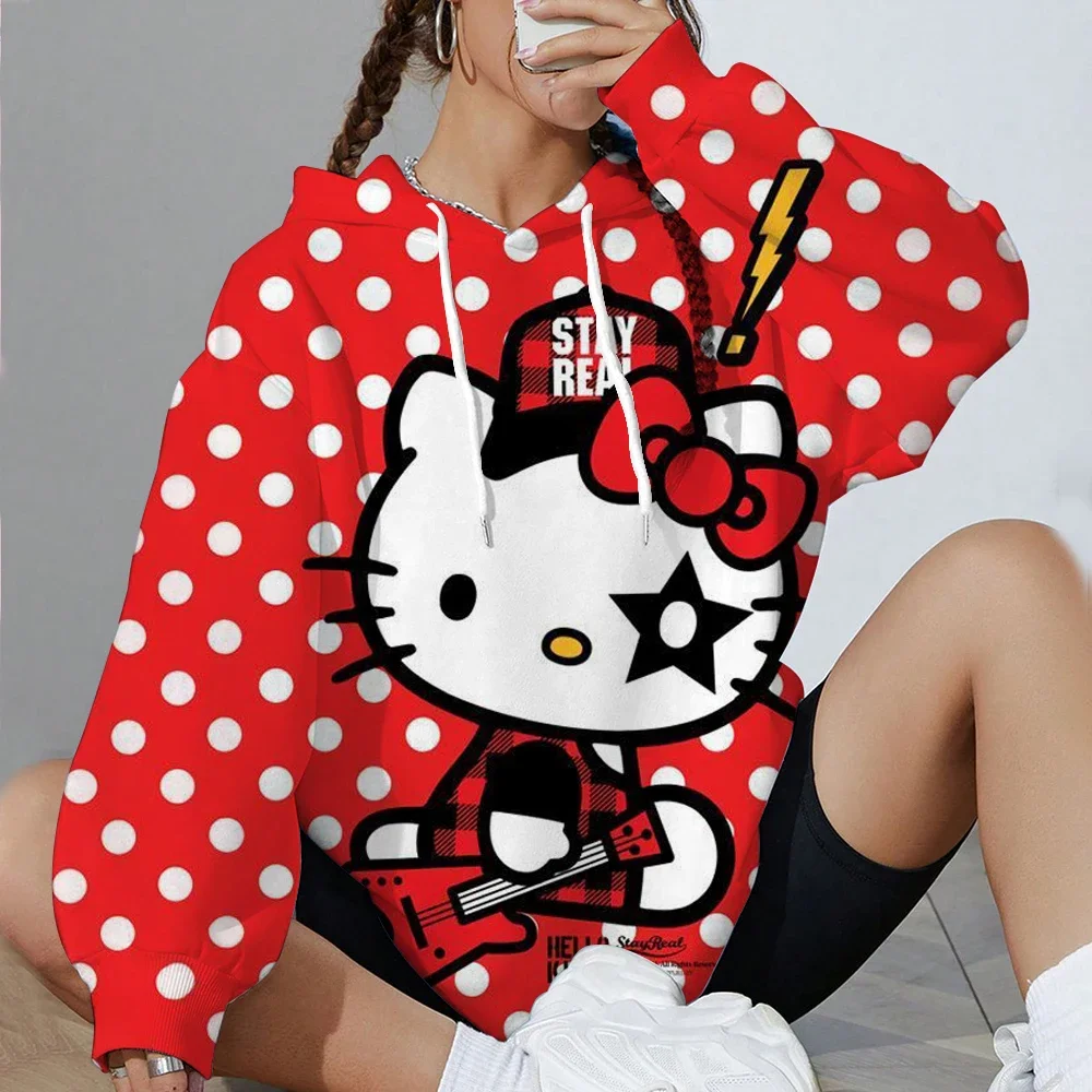 Lente Herfst Hello Kitty Leuke unieke bedrukte hoodie damestrui basic casual en comfortabel Modekleding Hoodie