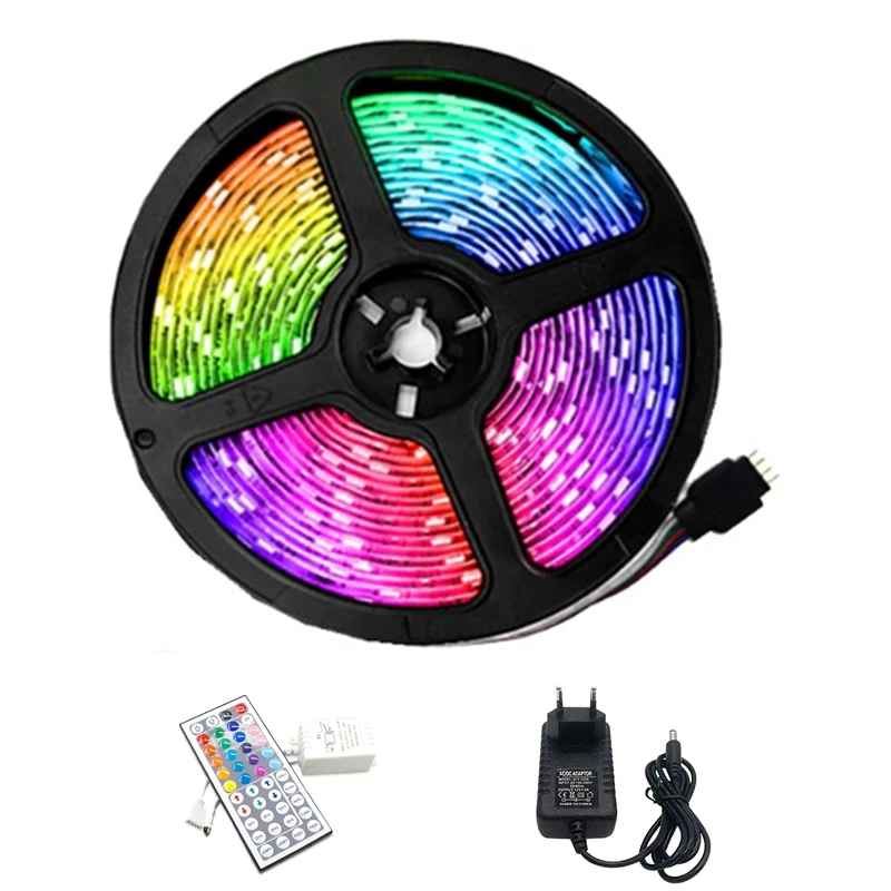 5M LED Light Strip RGB 3528 300 LED Flexible LED Strip Light with 44 Key Remote+2A Transformer for Christmas (EU Plug)