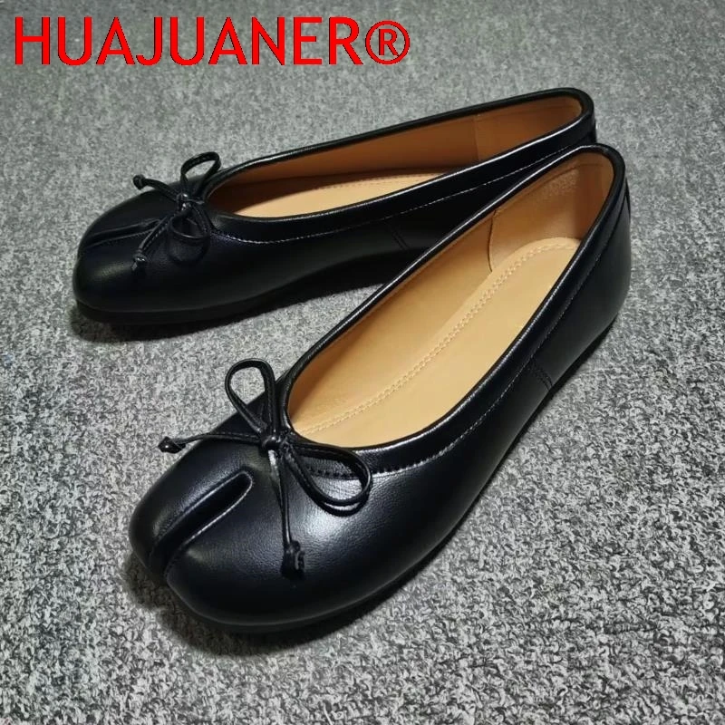 

2026 Split Toe Women Ballet Flats Fashion Tabi Shoes Casual Slip-on Loafers Ladies Pleated Leather Espadrilles Zapatillas Mujer