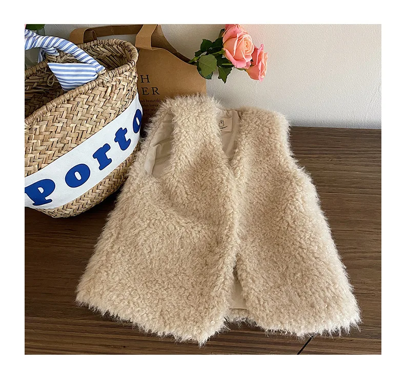 Winter fashion little princess soft warm Plush fur waistcoats Girls thick sleeveless artificial wool all-match Vests