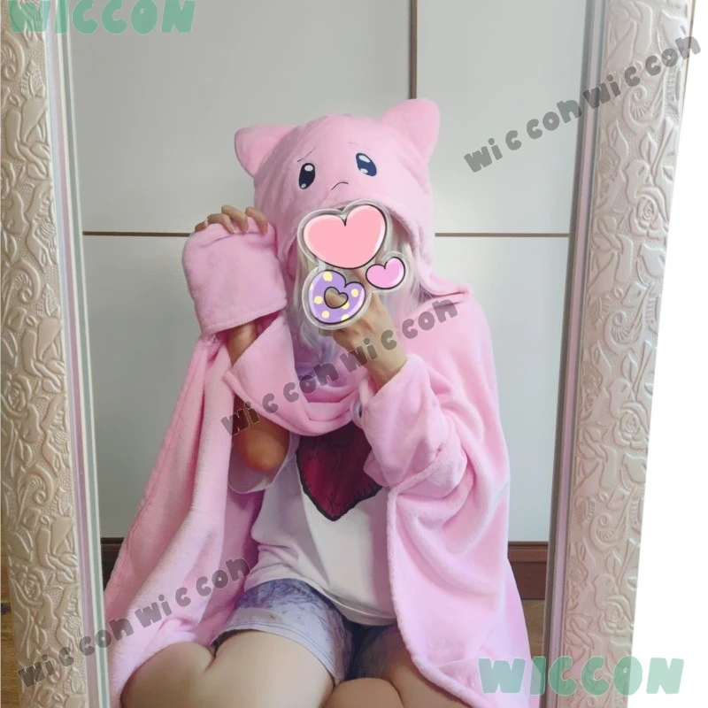 NEEDY GIRL OVERDOSE Streamer Overload KAngel P-chan Doujin Kawaii Cozy Blanket Pink Cat Cape Hooded Soft Plush Blanket Jirai kei