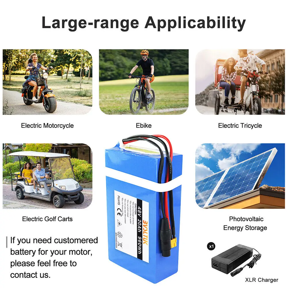 72V 20AH Electric Battery 52V 60V 48V 36V 24Ah 18650 Rechargeable Lithium ion  Battery Pack for 1500W Bicycle Scooter Motorcycle