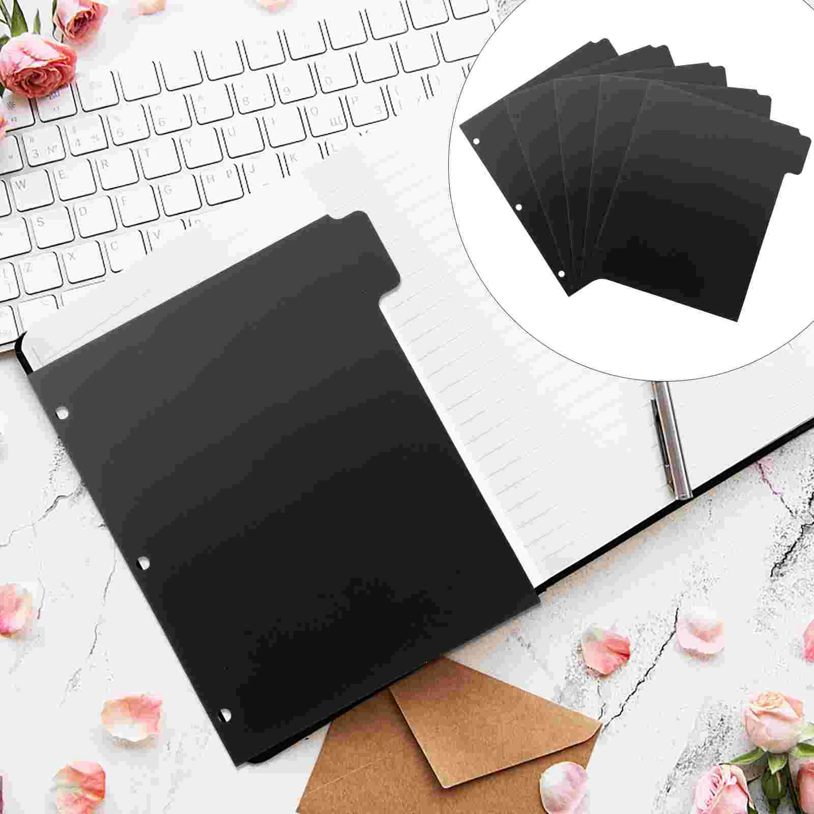 5 Sheets Buckle 3-hole Loose-leaf Baffle A4 Separator Removable Page (black 5 Sheets-pp Separator) Tabs Index Dividers