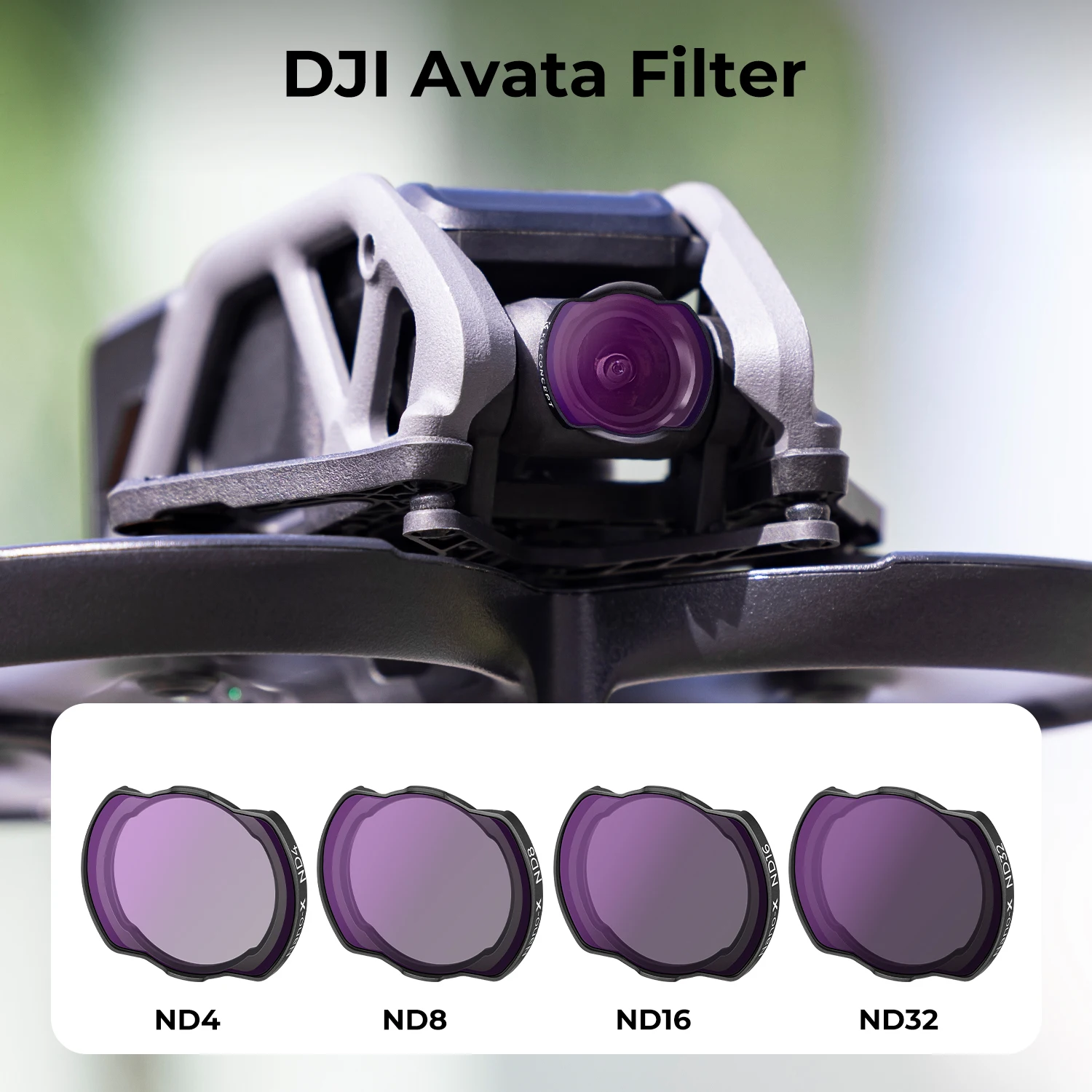 K & F konsep 4 buah Set Filter lensa (ND4 + ND8 + ND16 + ND32) untuk Drone DJI Avata dengan lapisan hijau antigores tahan air antirefleksi