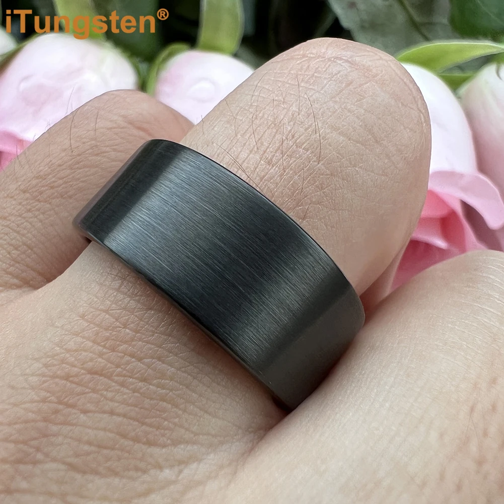 iTungsten 12mm 10mm Dropshipping Black Tungsten Wedding Band Men Women Engagement Anniversary Ring Flat Brushed Comfort Fit