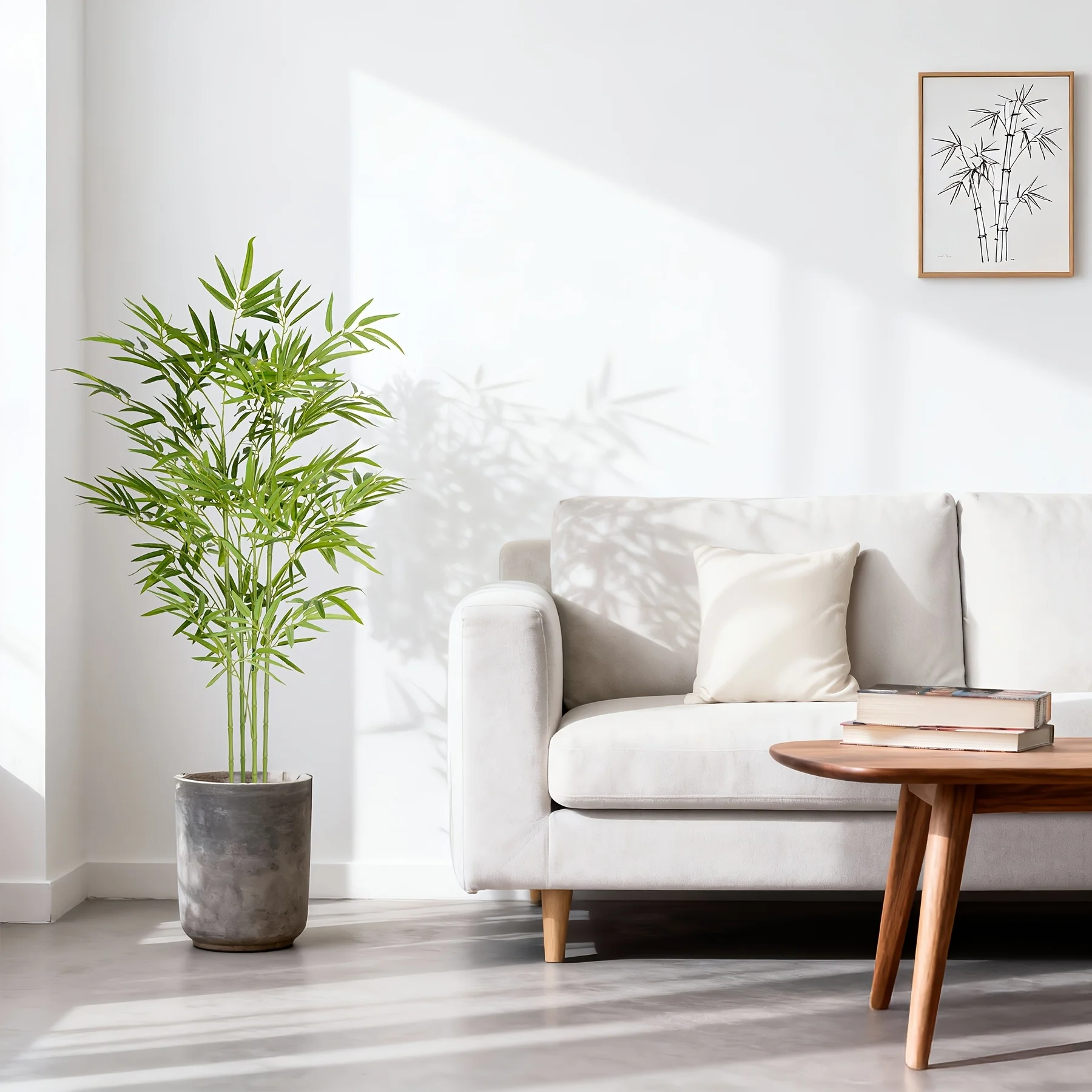 

Artificial Bamboo Plants for Indoor, 4Ft 5Ft 6Ft Tall Faux Topiary Bamboo Plant with Black Cement Planter, Artificial Decorative