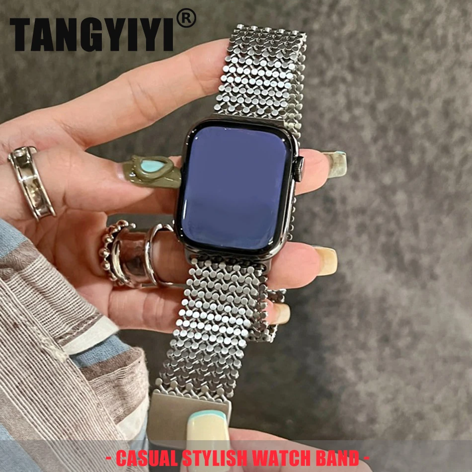 

Ремешок из нержавеющей стали для Apple Watch Band S11/10/9/8/7/SE/Ultra IWatch 49/46/45/44/42/41/40/38 мм, металлическая цепочка, магнитный браслет