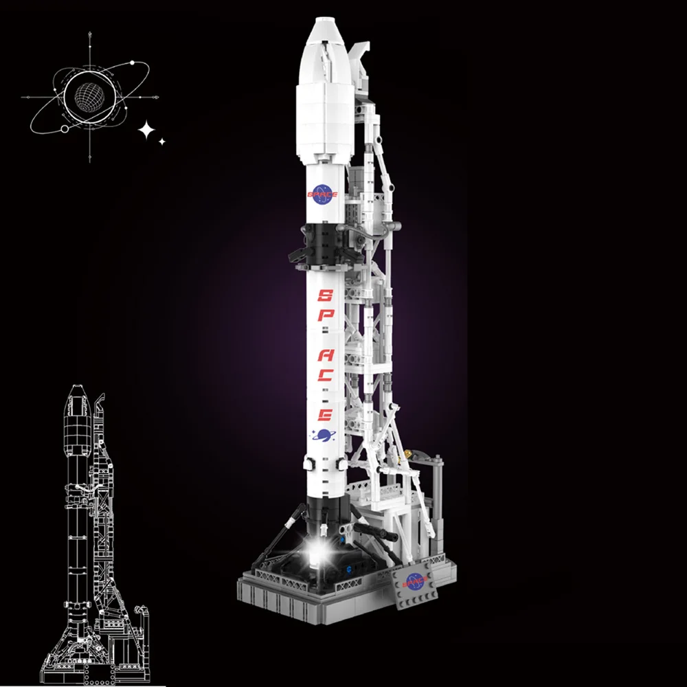 869PCS Space X Starship Falcon Heavy Launch System Tower Spaceship Space Rocket Display Model Building Blocks Bricks Toy Gift