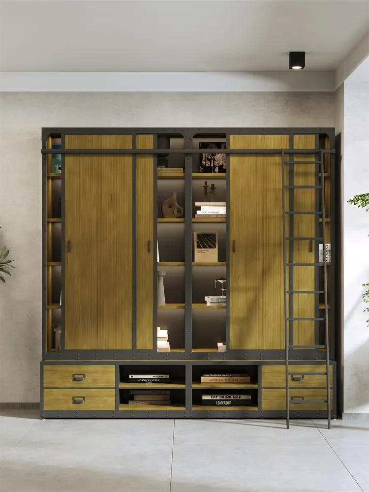 Bookshelf Floor shelf Living room solid wood dust-proof bookcase with cabinet door storage rack