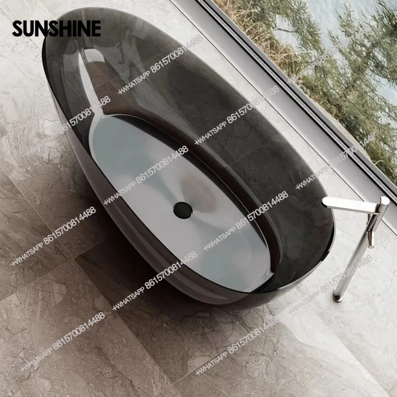 Transparent bathtub Color crystal resin Thin edge Independent goose egg shaped hotel Artificial stone bathtub