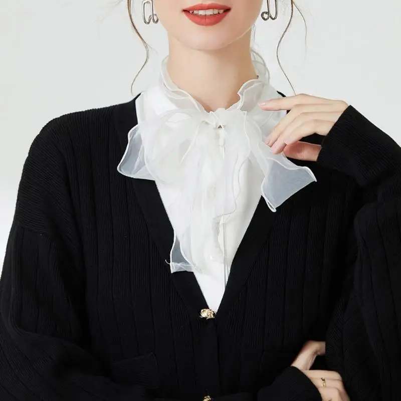 652F Lace Ruffle Faux Collar Decorative Ruff Collar for Suit Sweater Removable False Collar Half Shirt for Office Daily Wear