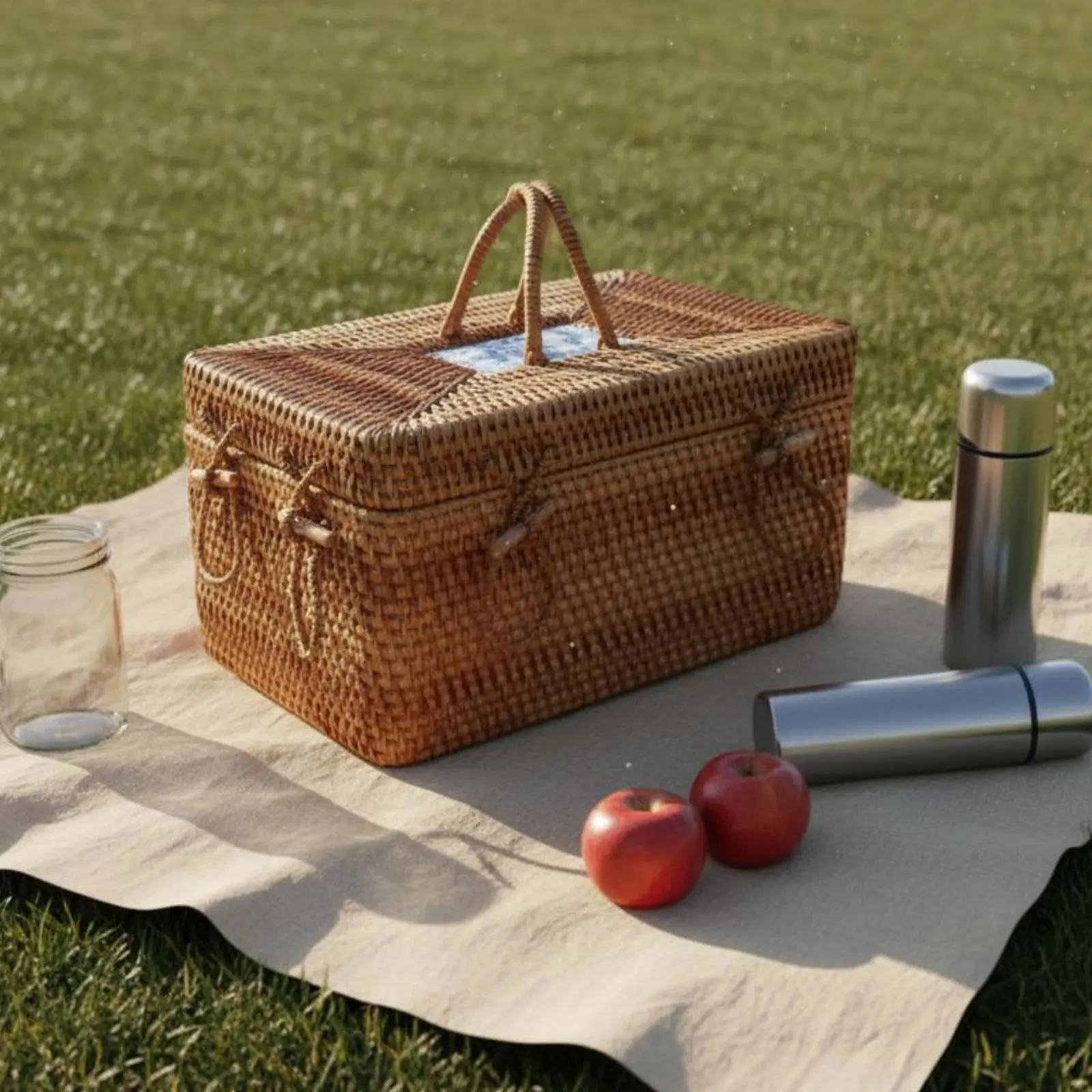 

Handwoven Storage Chest with Handles Toggle Closure Lidded Rattan Storage Container for Bedroom