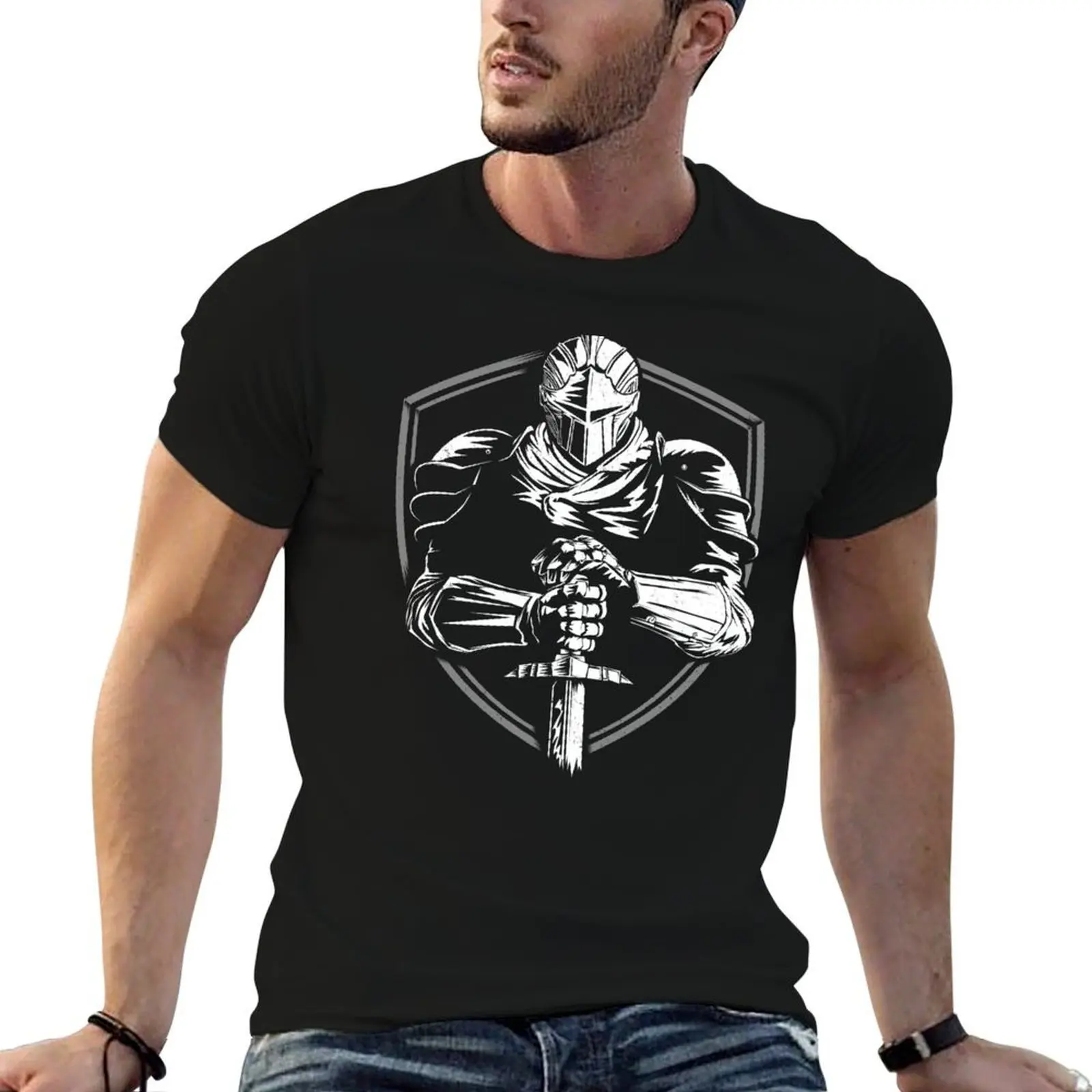 Knight Warrior T-Shirt t shirt man plain anime t shirts for man cotton t shirts man 100% T-shirt