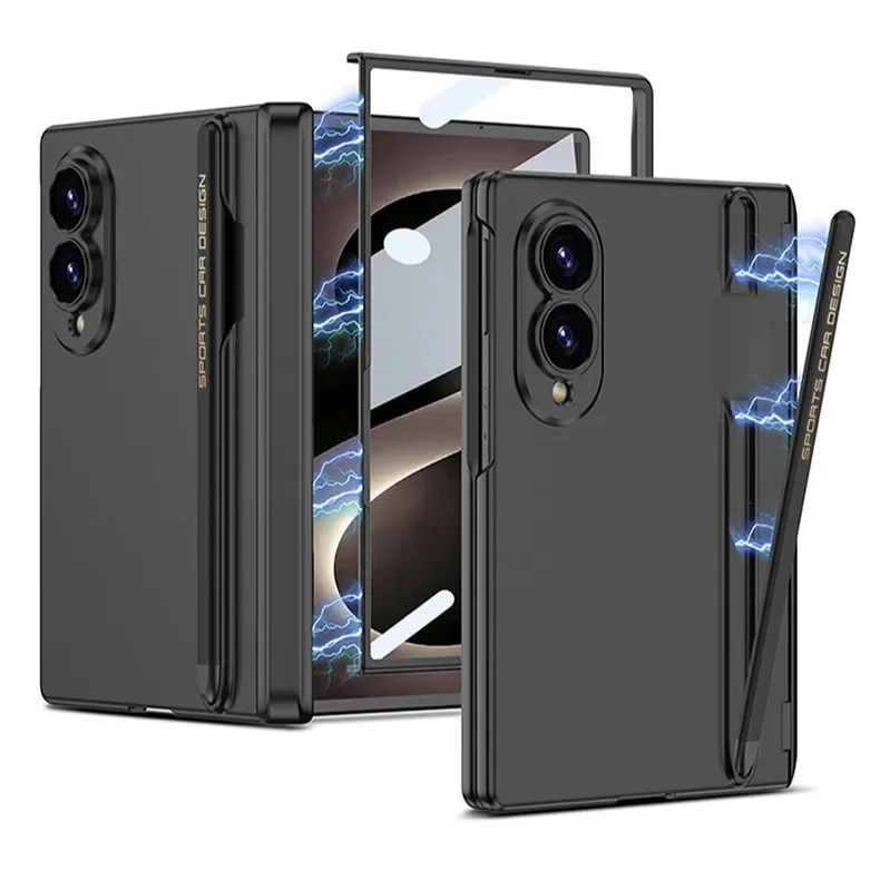 Magnetic phone case with hinge and integrated pen slot for Samsung Z Fold8, comes with a pen, full protective cover