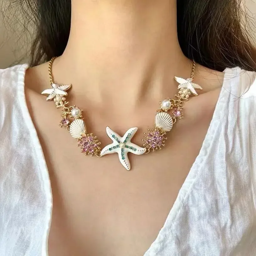 Seaside Beach Jewelry Fashion  Starfish Shell Collarbone Chain Necklaces Bracelets Sets