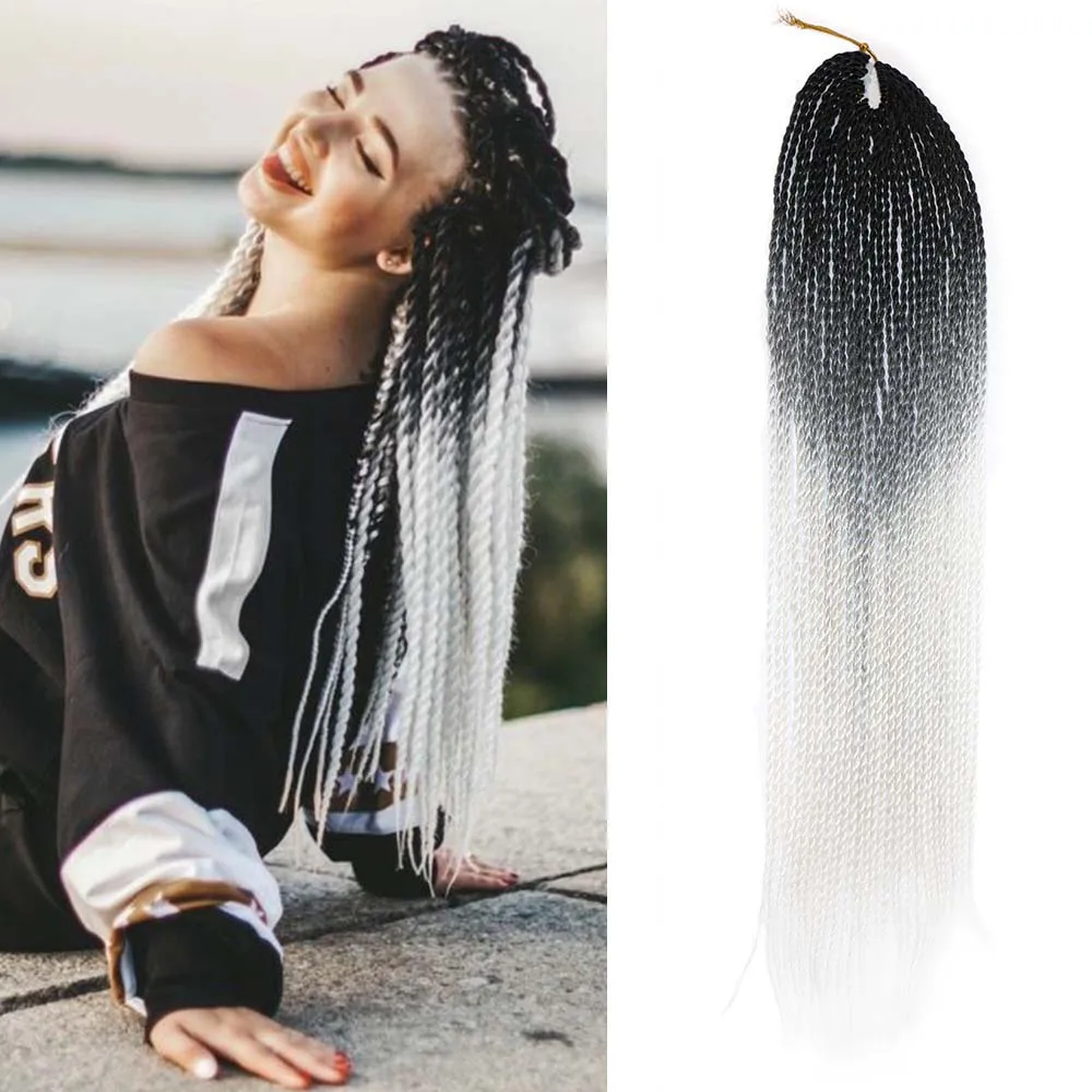 Senegalese Twist Braids Haar 24“ lange Ombre-Farbe kleine und weiche senegalesische Häkel-Flechthaar-Synthetikverlängerungen