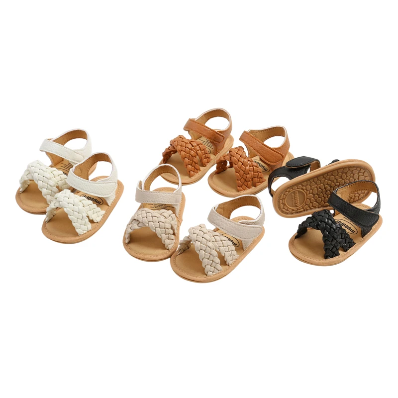 Infant Baby Girls Braided Sandals Solid Color Summer Soft Sole Open-toed Walking Shoes for Toddler Newborn Baby Sandals