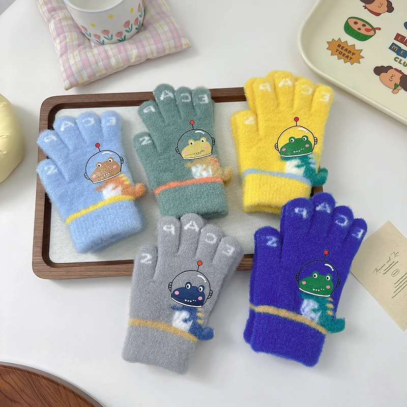 

Новые зимние детские перчатки для маленьких мальчиков, теплые варежки с пальцами крокодила и полным пальцем для детей, перчатки для детей 5-10 лет