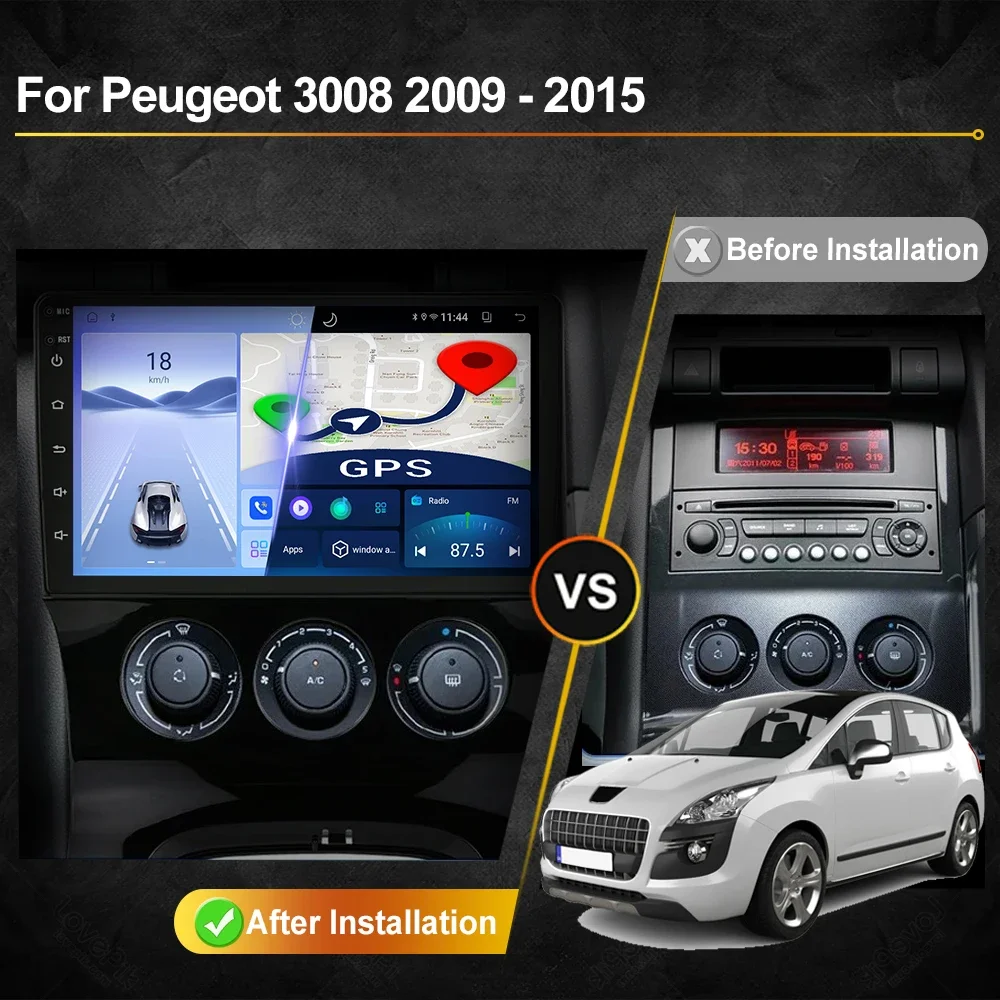 For Peugeot 3008 2009-2015 Car Radio Android Automotive Multimedia Video Player GPS Navigation Carplay Touch Screen Auto Stereo