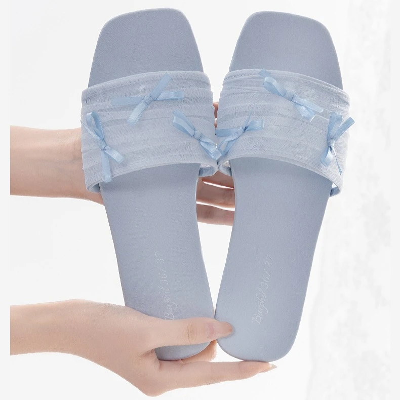 

Новые весенне-летние женские тапочки из сетчатой ткани с небольшим украшением в виде банта, высококачественные женские тапочки в сказочном стиле