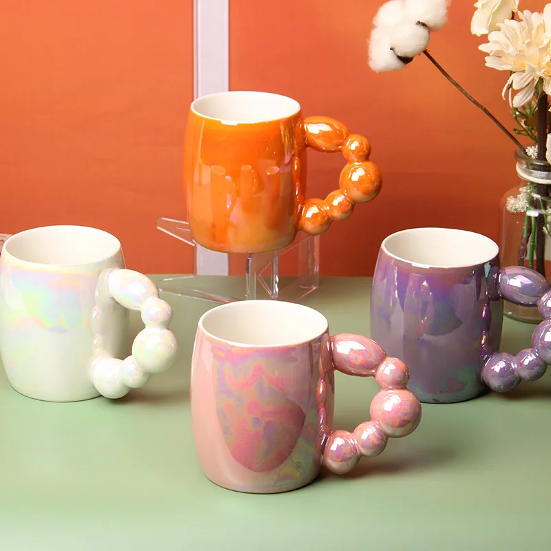 Ins Colorful Rough Handle Ceramic Mugs High Capacity Handmade Coffee Cups Tea Milk Oatmeal Mug Creative Birthday Gifts