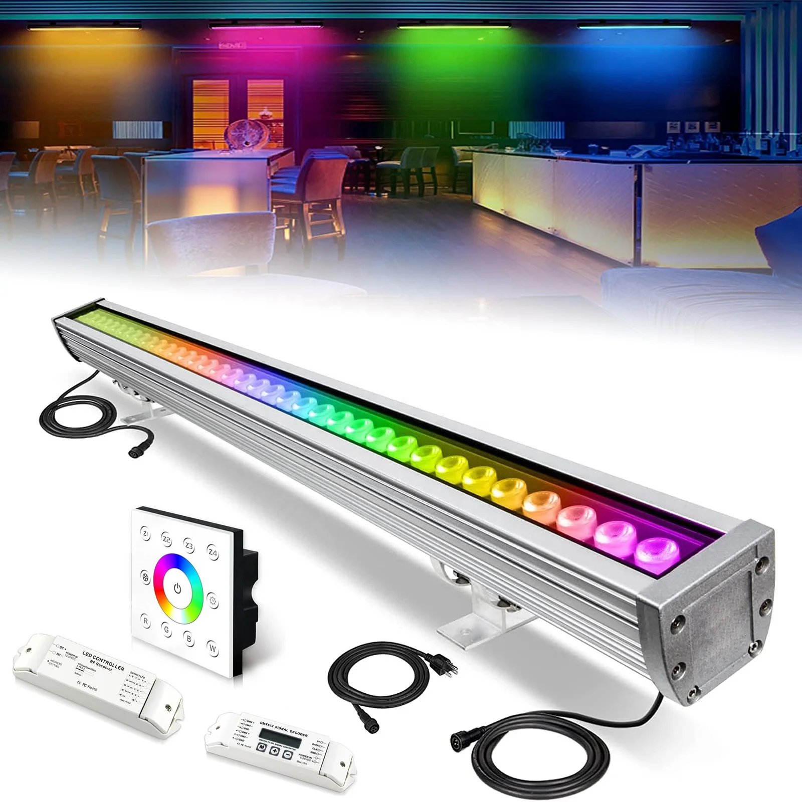 Panel pengontrol dapat mengontrol DMX512 + 2.4G DC5V-DC24V LED lampu dinding Wsher RGB warna berubah Dimmable LED Linear lampu Bar