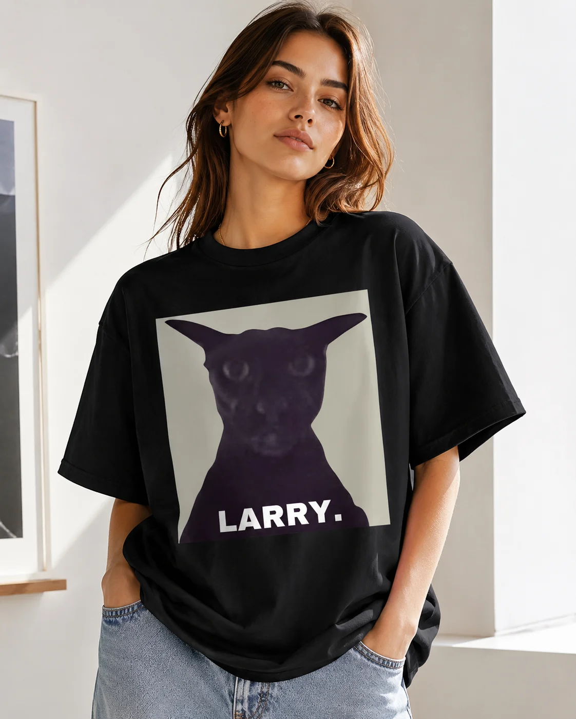 Evil Larry Cat T-shirt Women's Fun Cotton Short Sleeve Summer Loose T-shirt Kawaii Kitty Cat Lover T-shirt Cotton Short Sleeve