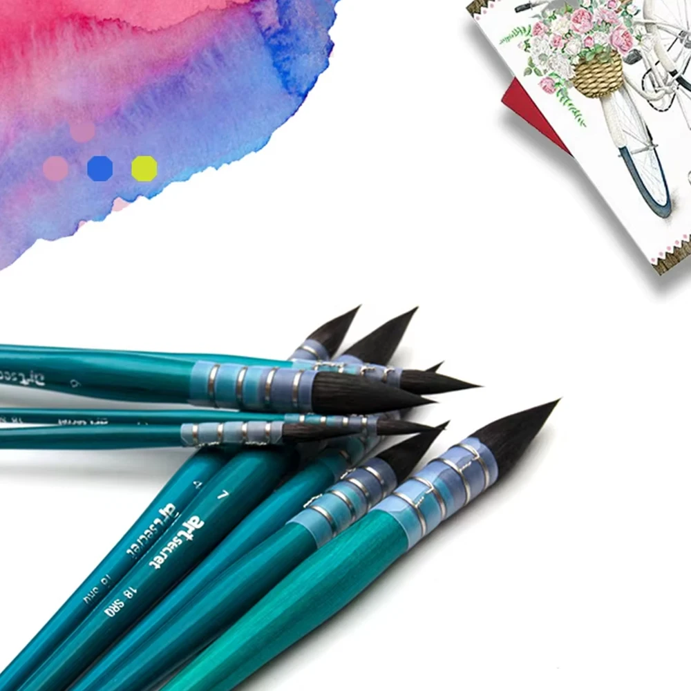 ArtSecret wysokiej jakości 18SRQ akwarela szczotki okrągłe wiewiórka włosy niebieska drewniana długi pręt papiernicze materiały malarskie — zdjęcie produktu 5