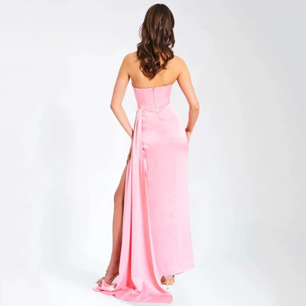 Arya Rosa klassische Abendkleider aus Satin für bodenlangen Schatz-Abschlussballkleid mit hohem Schlitz und Kristallen, maßgeschneidert