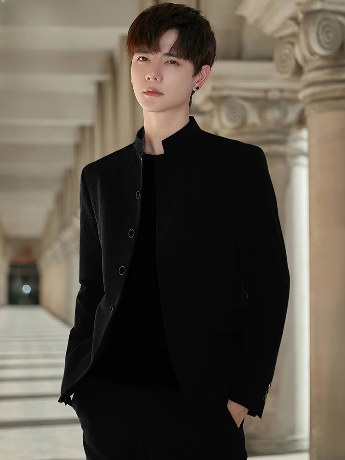 

Мужской повседневный пиджак в китайском стиле с воротником-стойкой, весенний, модный, удобный, из смесового полиэстера, с длинными рукавами