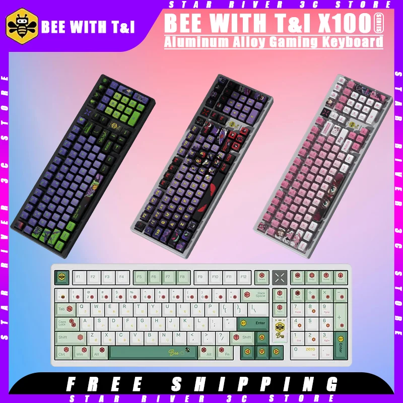 

BEE WITH T&I X100 Mechanical Keyboard Tri-mode Wireless Gasket Backlight E-sports Aluminum Alloy Customized Pc Gamer Accessories