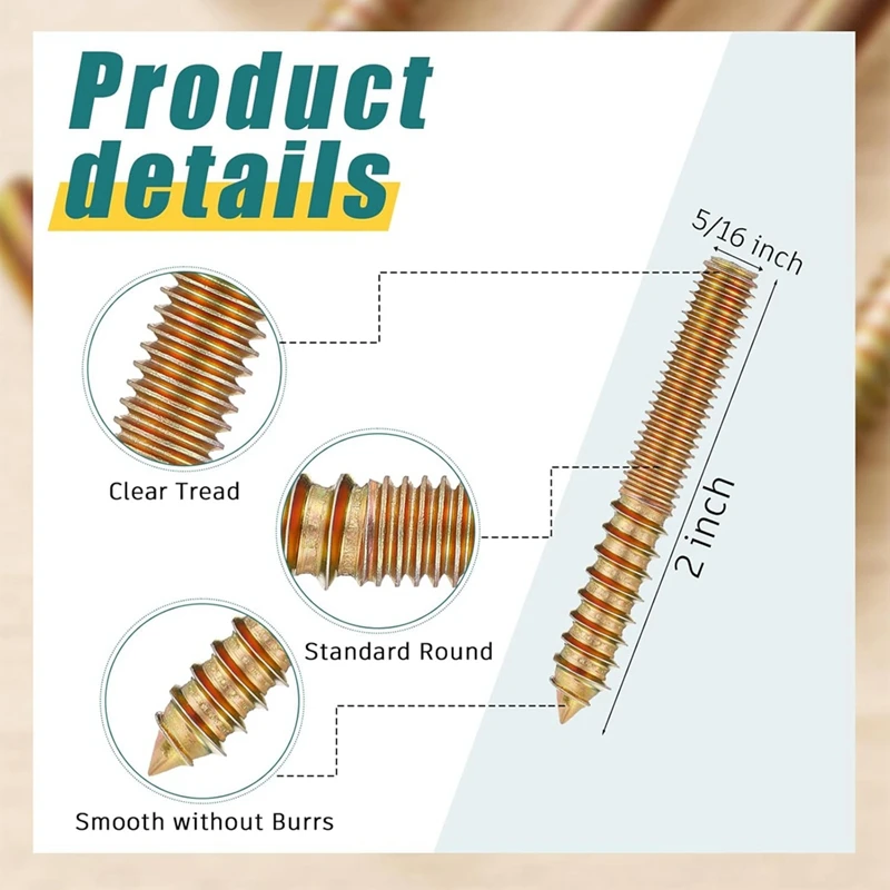 20 Pack 5/16-18 X 2 Inch Hanger Bolts Double Headed Bolts with Driver Self Tapping Screw Threaded Rod Screws-A68X