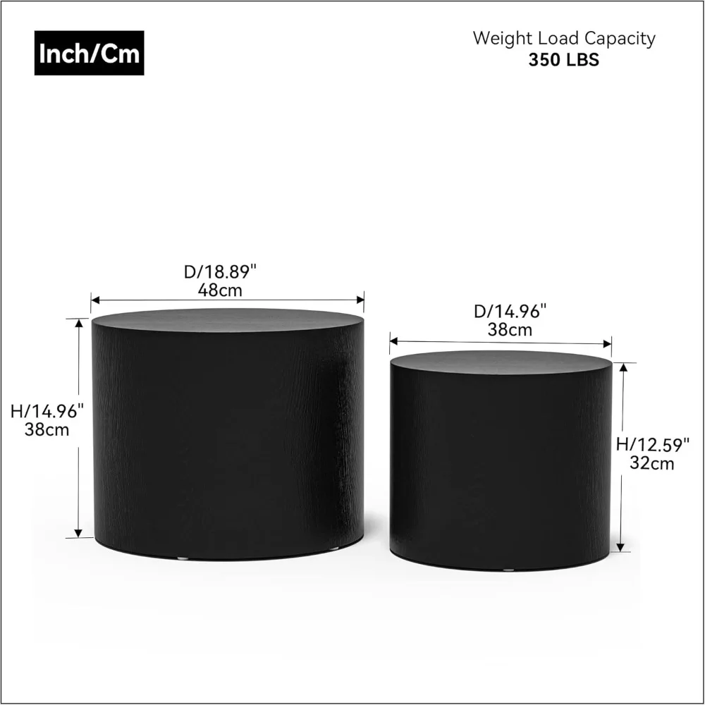 طقم طاولة قهوة مستديرة سوداء حديثة، قطر 18.9، تصميم متداخل للمساحات الصغيرة، طاولات جانبية معاصرة للملكنة والمخزن #2