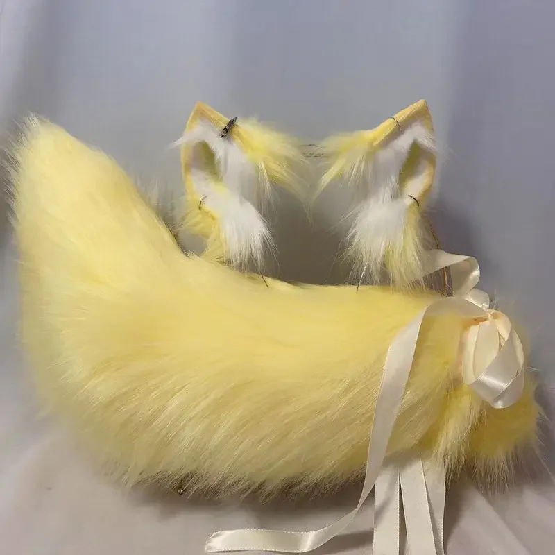 Handmade Beige Simulation Small Milk Fox Wolves Ears Hairhoop Tail Earrings Animal Wolf Cosplay Headwear KC Costume Accessories