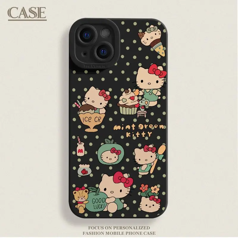 Kawaii HelloKitty جراب هاتف آيفون 11 12 13 14 15 برو ماكس 7 8 زائد X XR XS SE الكرتون غطاء ممتص للصدمات كابا