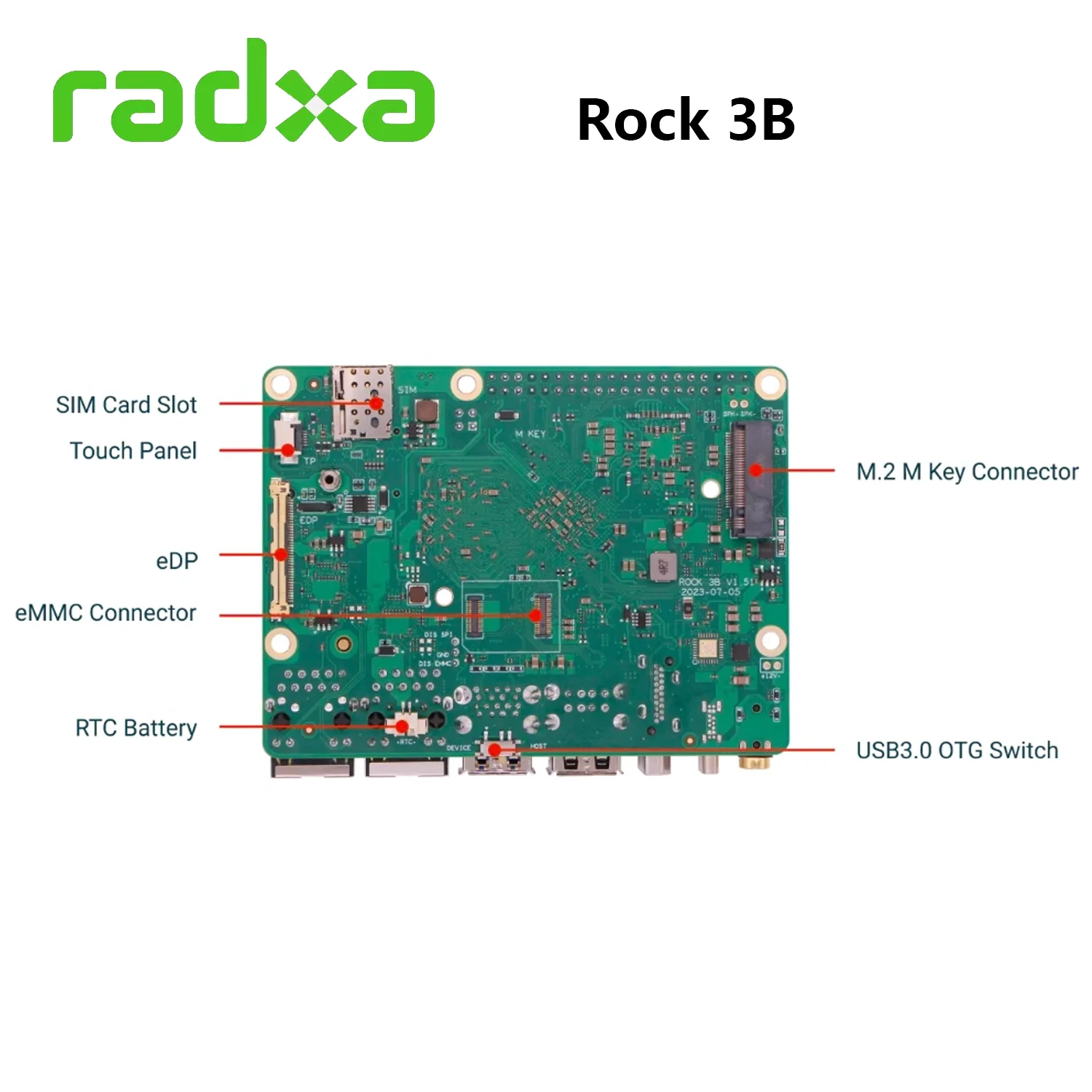 RADXA ROCK 3B Quad core Cortex‑A55 (ARM v8) 64‑bit SoC @ 2.0GHz An Pico-ITX form factor SBC Development Board