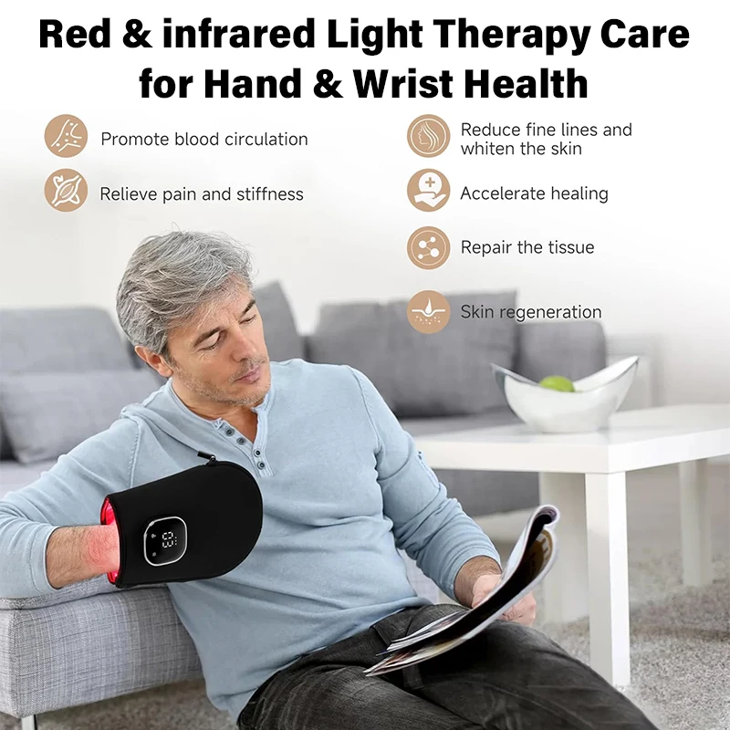 Terapia con Luce Rossa e Infrarossa con Luce Rossa 660nm e Infrarossa 850nm per Sollievo dal Dolore alle Mani Guanto per Artrite Dita Polso