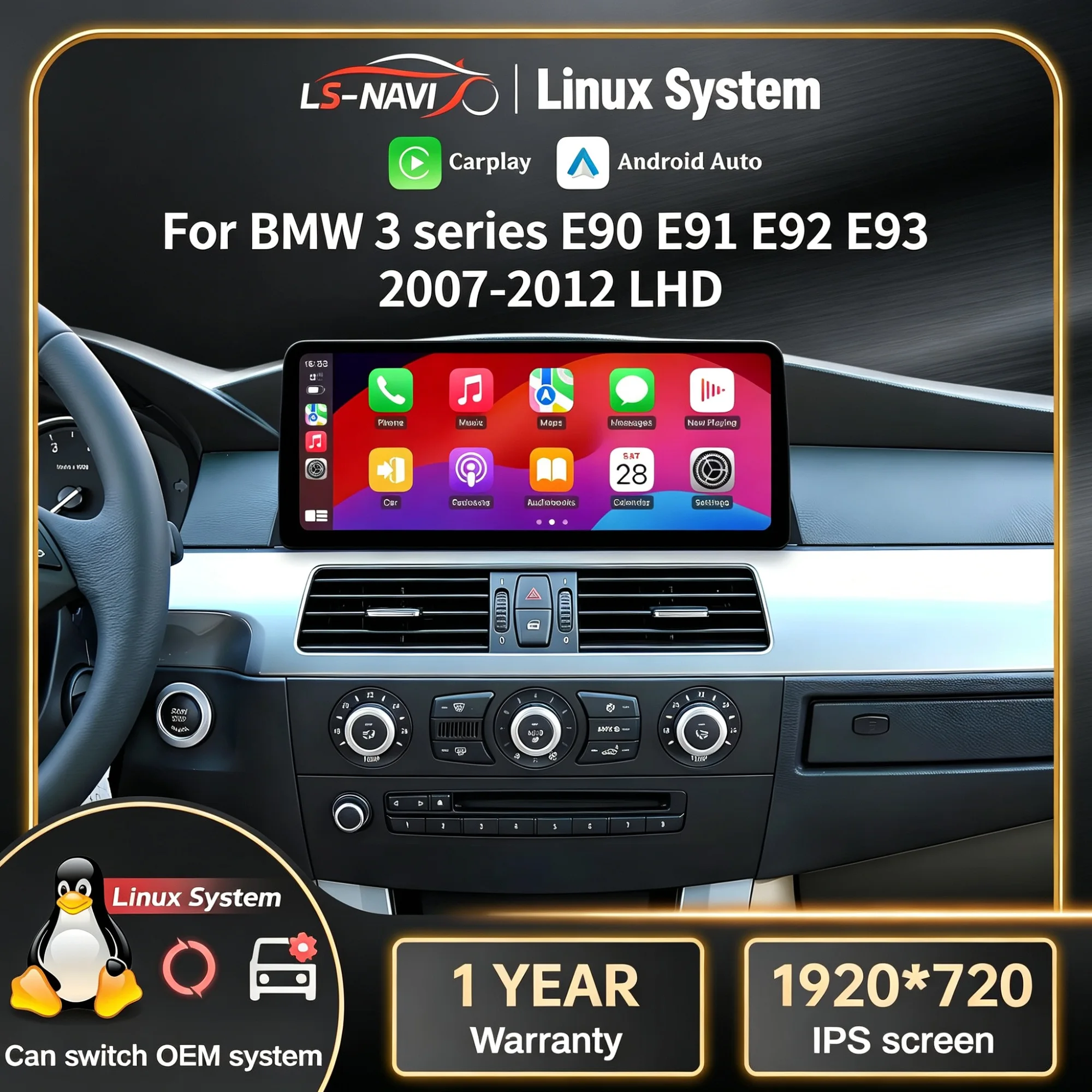 Linux Multimedia Screen Left Hand Drive For BMW 3 series E90 E91 E92 E93 2007-2012 Car Radio Wireless Bluetooth Carplay Stereo