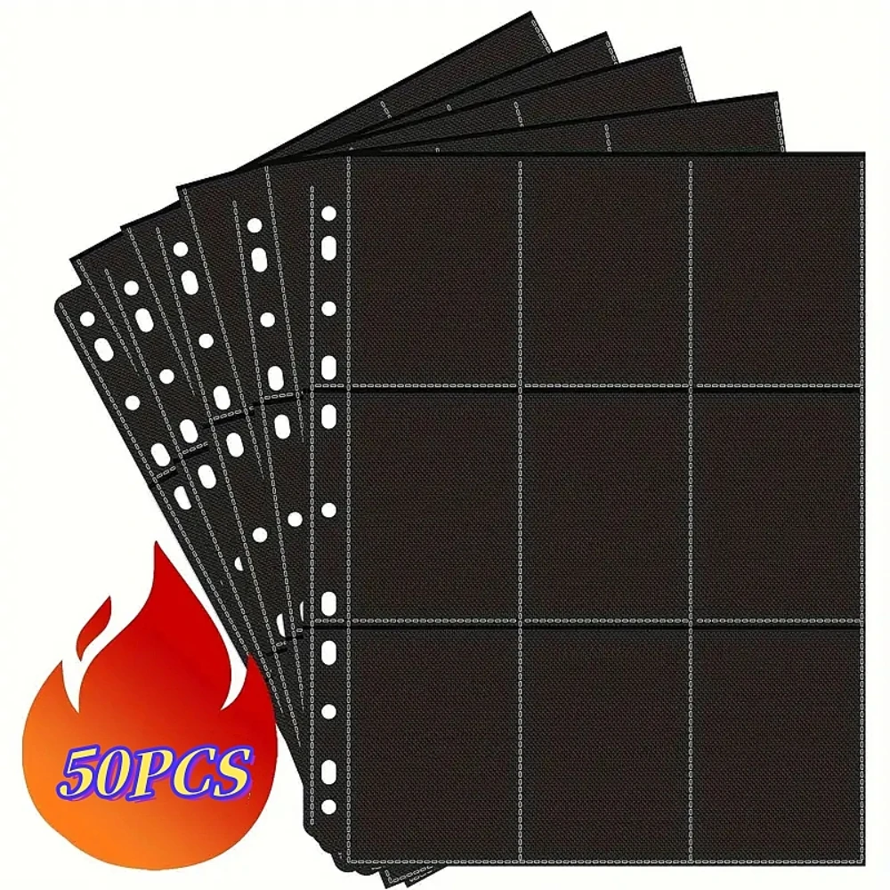 50 Pc 9 Pocket Page Protector, Trading Card Sleeves Pages Baseball Pages For 11 Ring Binder, Card Sheets For Standard Size Cards