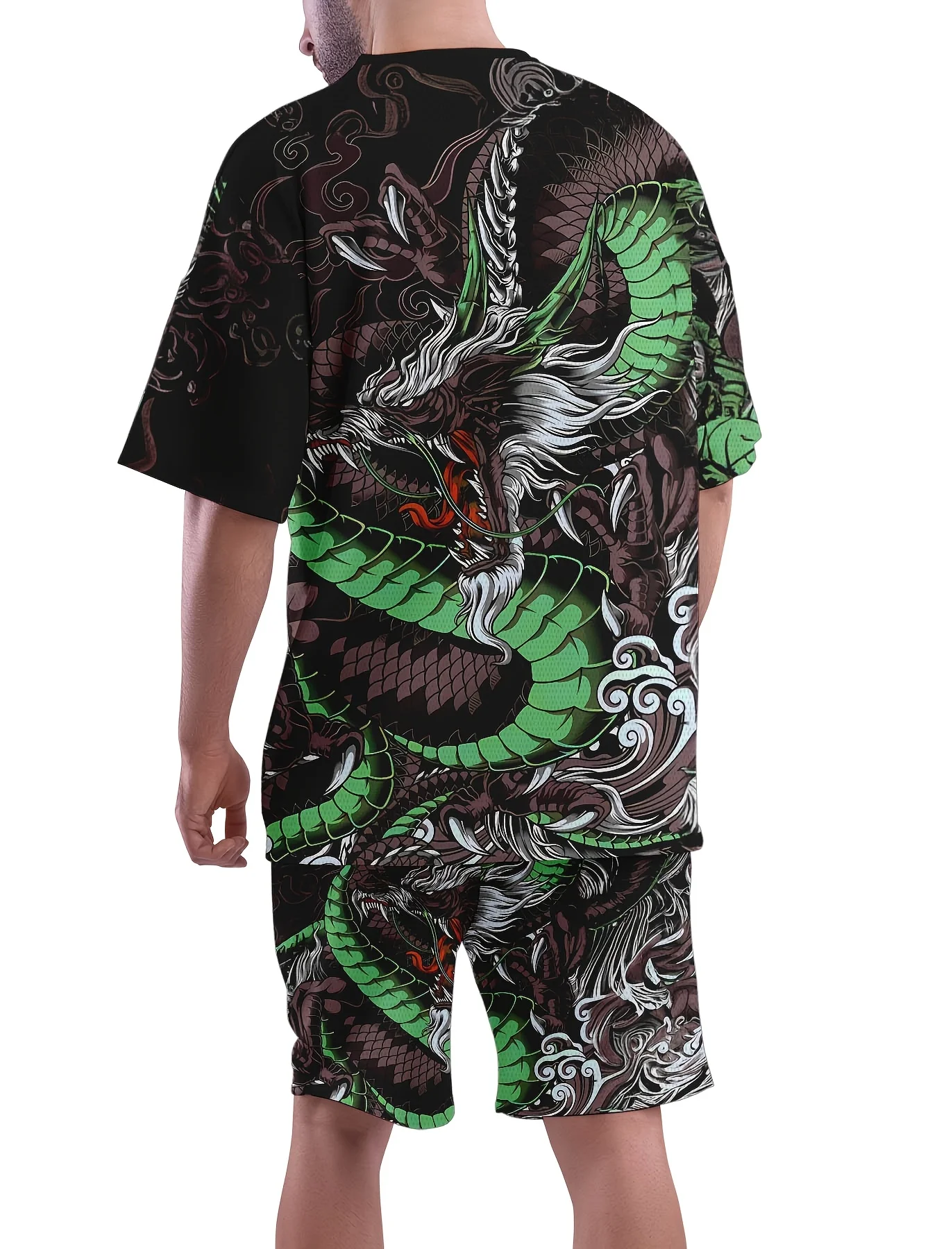 Leisure Sports Set, Breathable Outdoor Casual Men's T-shirt, Cropped Pants Set, Summer 3D Printing Set, Men's Adult Set