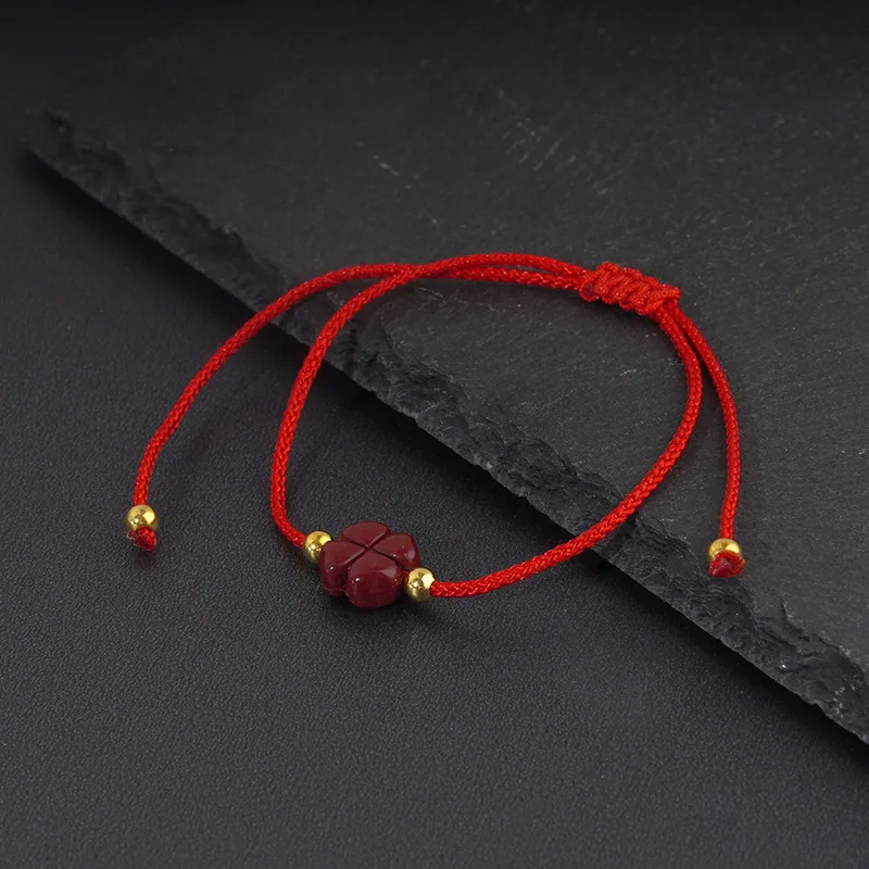 الطبيعية الأرجواني الزنجفر محظوظ البرسيم اليدوية حبل أحمر محظوظ الإسورة النساء الرجال محظوظ الخلخال سوار