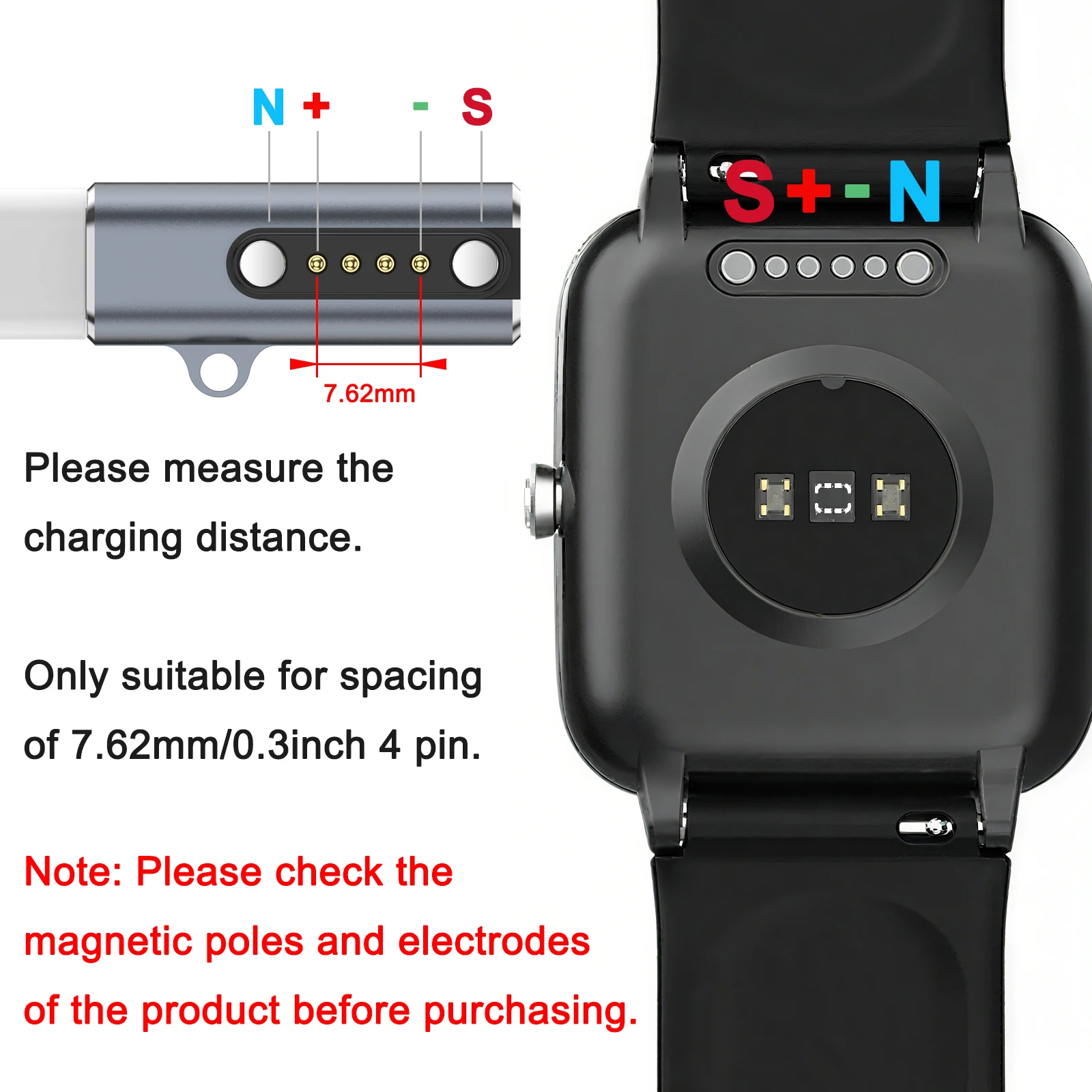 Type C to Watch Charger Magnetic Charging Adapter Connector for Pitch 7.62mm 2Pin/4Pin Smart Watch/Bone Conduction Headphone view 2