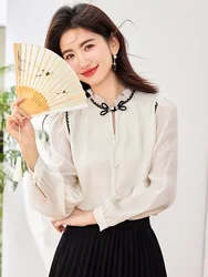 New Chinese Style Women Shirt 2024 Autumn Elegant Long Sleeve Shirt Fashion Commuting Office Lady Tops